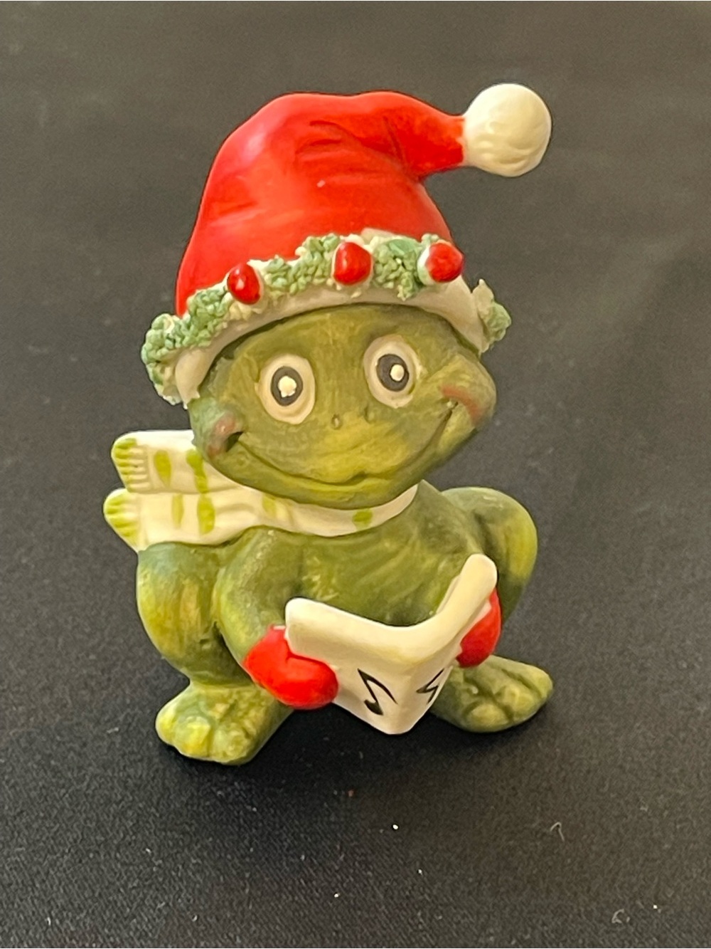 Enesco Green Frog Figurine with Red Santa Hat and Red Mittens
